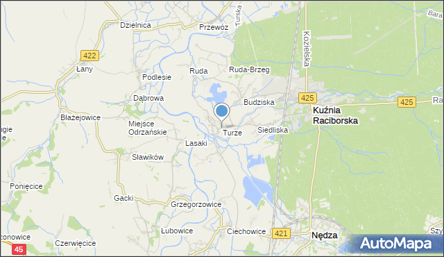 mapa Turze, Turze gmina Kuźnia Raciborska na mapie Targeo